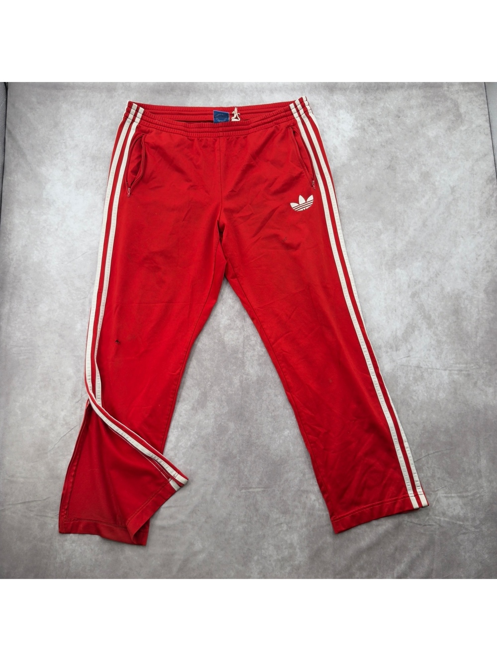 Adidas Originals Red 3 Stripe Track Pants Size M Zip Ankle FireBird